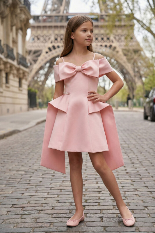 Powder Girls Satin Bow Shoulder Dress with Overskirt Detail 8-15 AGE 36104PR 