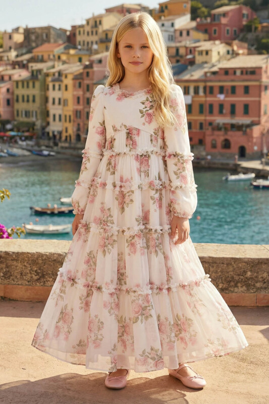Ecru Girls Romantic Tiered Floral Maxi Dress with Ruffles 8-15 AGE 36396PR 