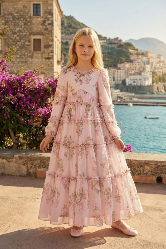 Powder Girls Romantic Tiered Floral Maxi Dress with Ruffles 8-15 AGE 36396PR 