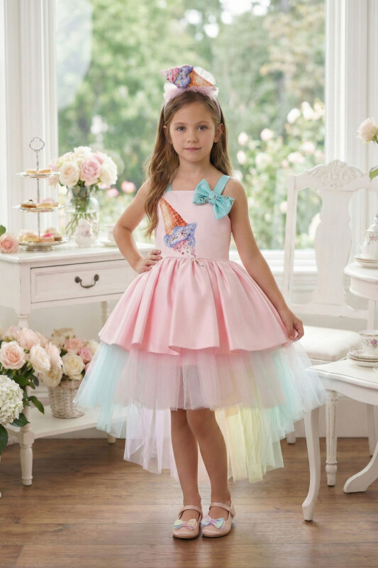 Powder Girls’ Ice Cream Print Party Dress with Rainbow Tulle & Headband 3-7 AGE 36042PR 