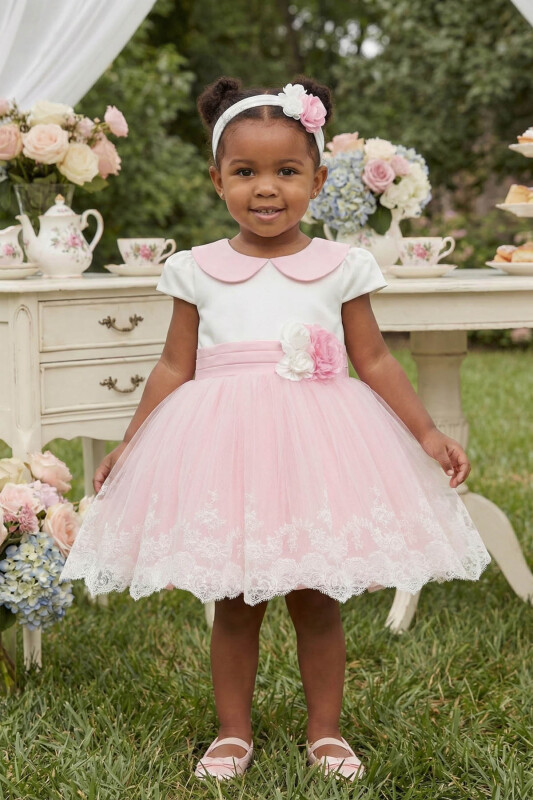 Powder Baby Girl Satin & Tulle Party Dress with Floral Headband 6-24 MONTH 36103PR 