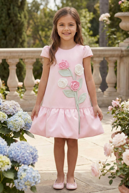 Powder Girls Floral Appliqué Puff Sleeve Dress 3-7 AGE 36264PR 