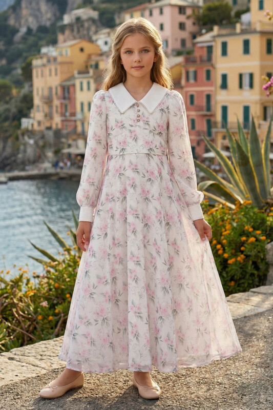 Pink Girls Floral Long Dress 8-15 AGE 36386PR - Clothes