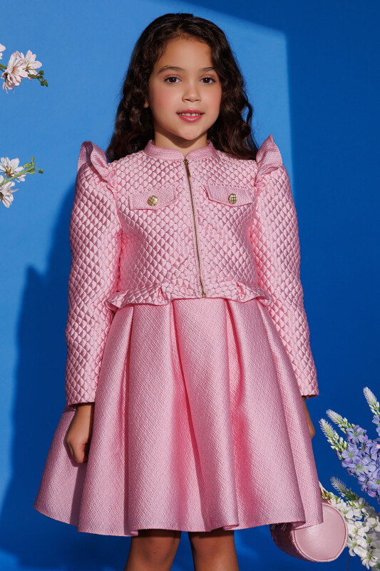 Pink Chic Dress with Matching Jacket and Bag 3-7 AGE 35391PR 