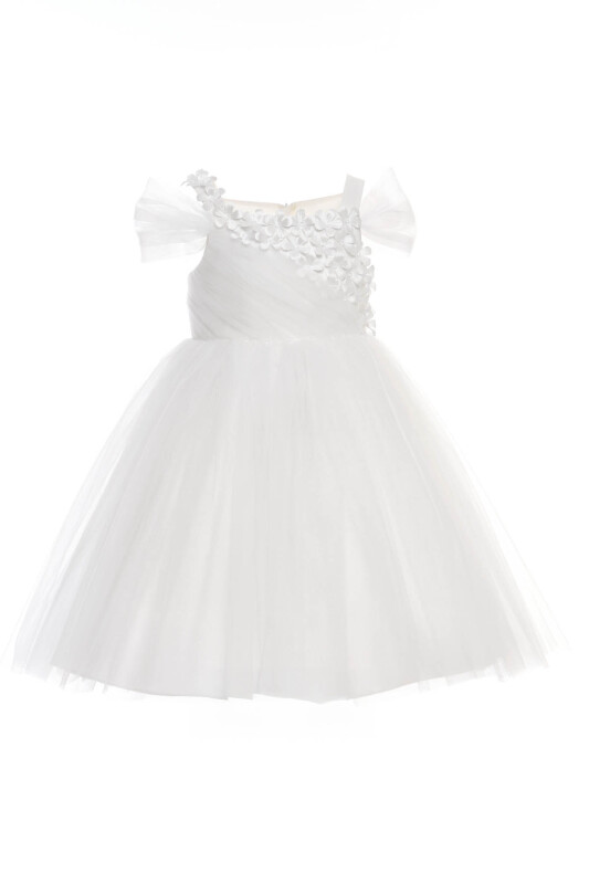 Ecru Floral Appliqué Tulle Dress 3-7 AGE 36036PR - Clothes (1)