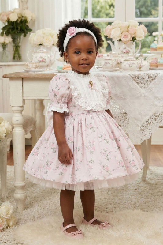 Powder Baby Girl Vintage Floral Dress with Cameo Brooch & Headband 6-24 MONTH 36358PR 