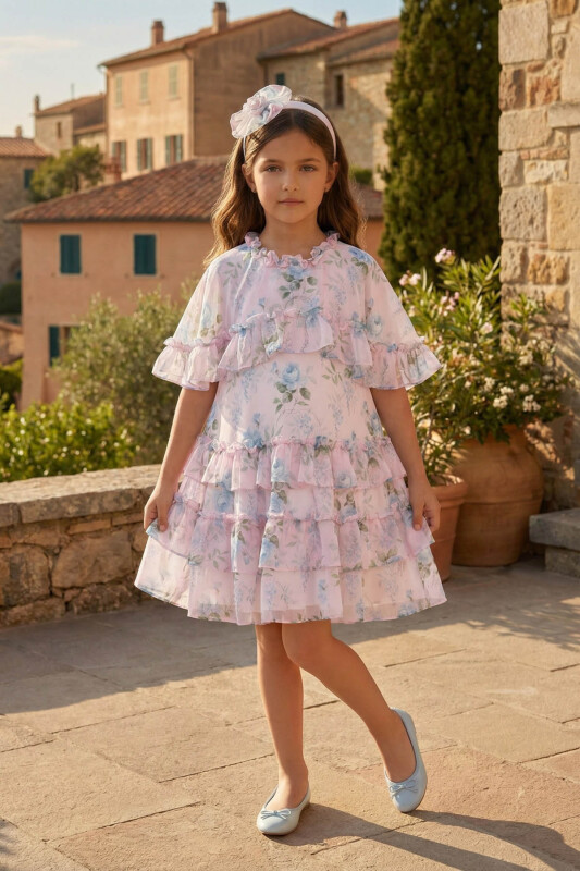 Powder Girls Floral Chiffon Dress with Headband 3-7 AGE 36369PR 