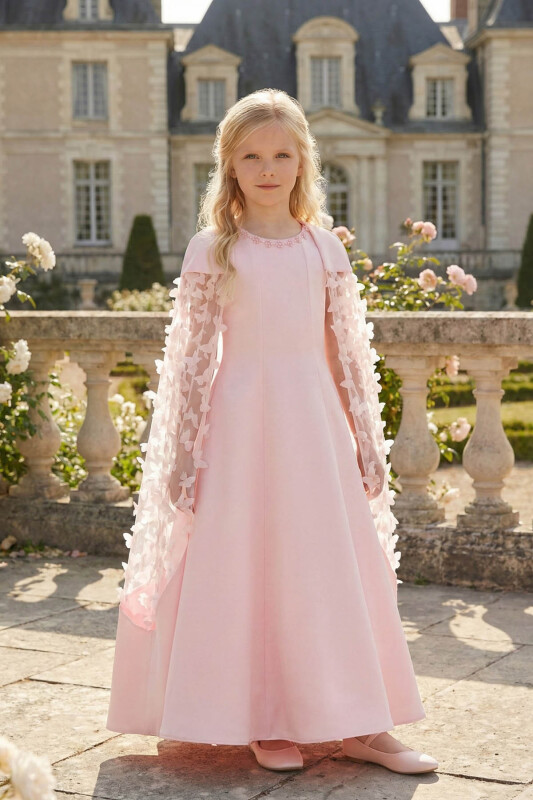 Powder Girls Cape Dress with 3D Butterfly Appliqué 3-7 AGE 36387PR 