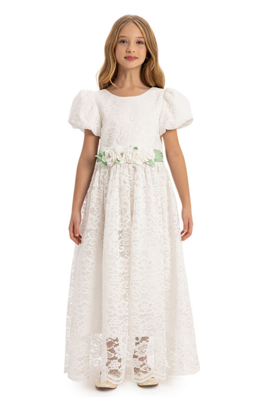 Ecru Girls Long Lace Dress 8-14 AGE 35244PR - Clothes (1)