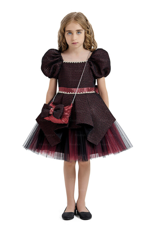 Burgundy Square-Collared Dress 4-8 AGE 33019PR - Clothes (1)