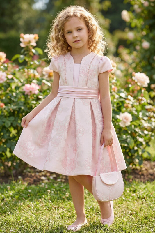 Powder Elegant Jacquard Dress with Matching Purse 3-7 AGE 36413PR 