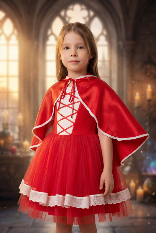 Red Hooded Cape Girls Costume 3-7 AGE 35025PR - Clothes