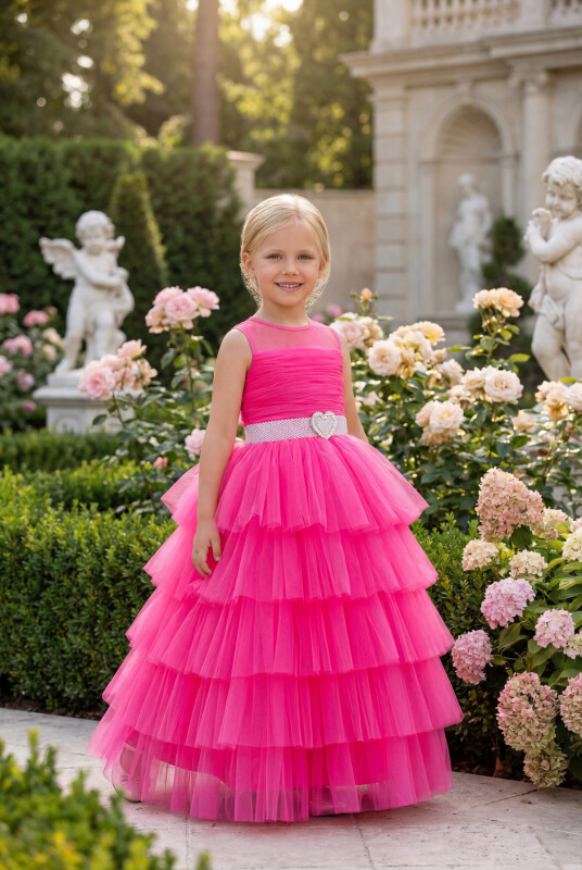 Fuchsia Girls Maxi Tulle Dress 3-7 AGE 35060PR 