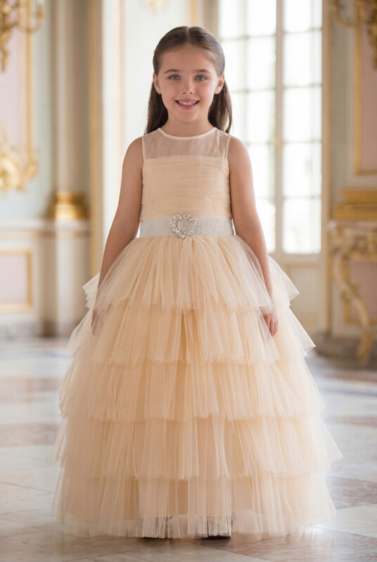 Beige Girls Maxi Tulle Dress 3-7 AGE 35060PR - Clothes