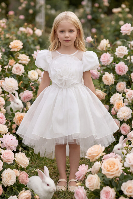 Ecru Girls Floral Satin Dress 3-7 AGE 35109PR 