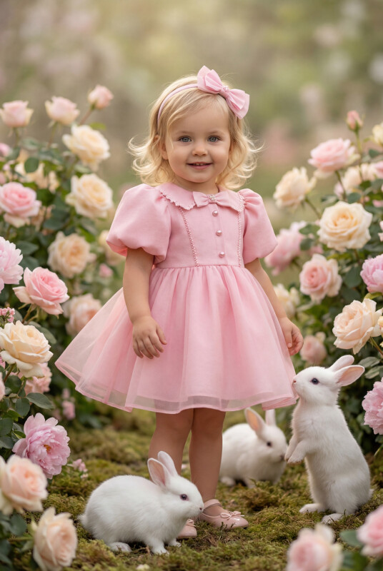 Powder Baby Dress with Pearl Details and Hair Accessory 6-24 MONTH 35230PR 