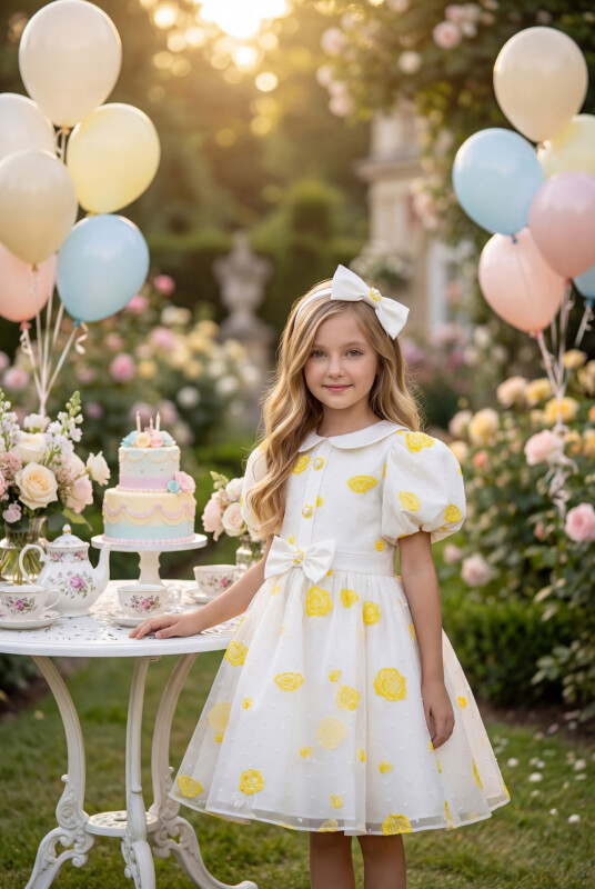 Yellow Dress with Hair Accessory 3-7 AGE 35239PR - Clothes