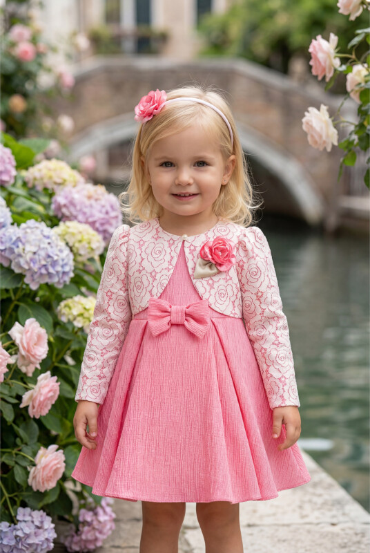 Pink Baby Dress with Lace Bolero and Hair Accessory 6-24 MONTH 35332PR 