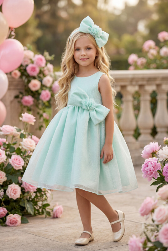 Mint Bow Dress with Hair Accessory 3-7 AGE 35347PR 