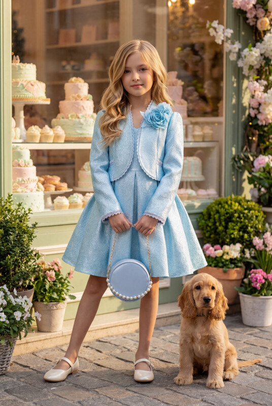 Blue Girls Set with Bolero and Matching Bag 3-7 AGE 35350PR - Clothes