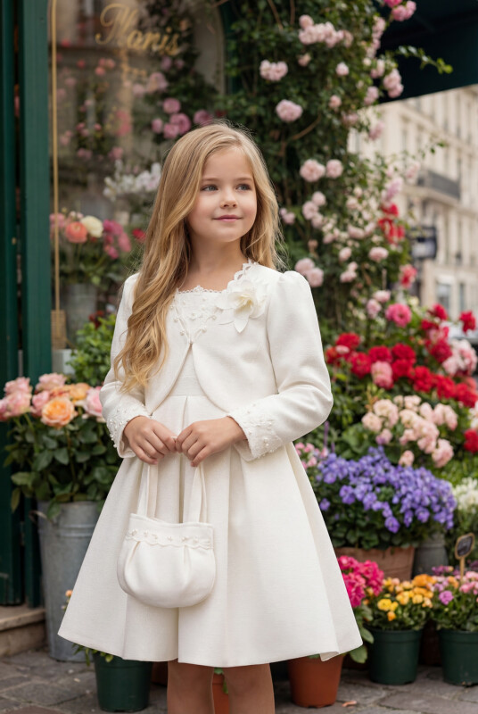 Ecru Girls Set with Bolero and Matching Bag 3-7 AGE 35352PR 
