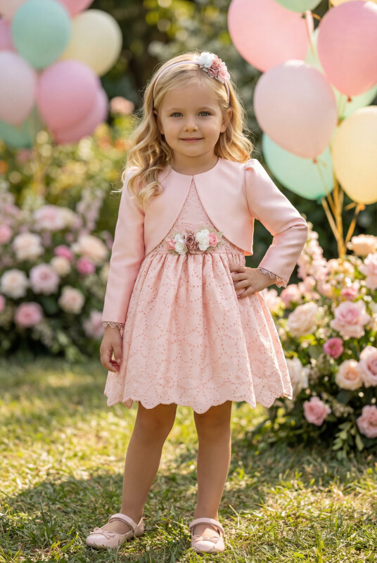 Powder Baby Dress with Bolero and Hair Accessory 6-24 MONTH 35371PR - Clothes