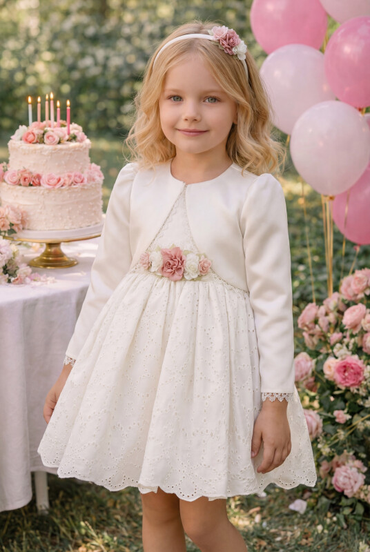 Ecru Baby Dress with Bolero and Hair Accessory 6-24 MONTH 35371PR - Clothes