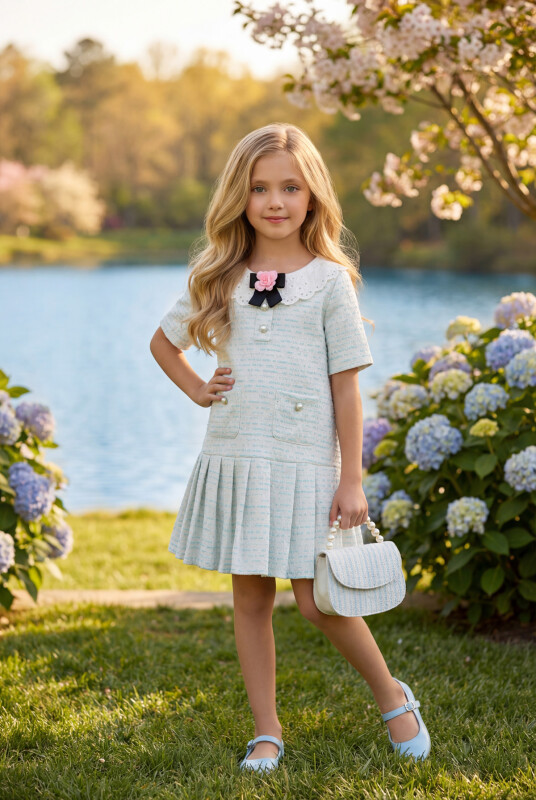 Blue Chic Girls Dress with Matching Bag 3-7 AGE 35372PR - Clothes