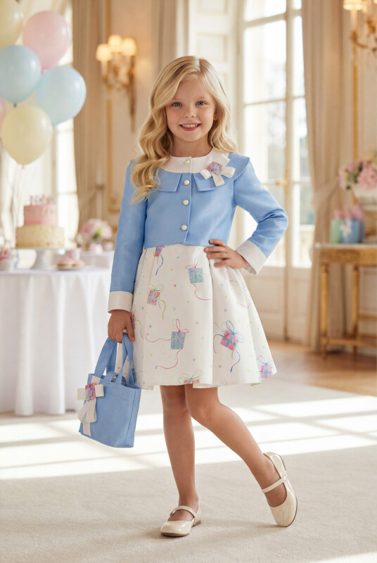 Blue Dress with belore and handbag 3-7 AGE 35405PR 