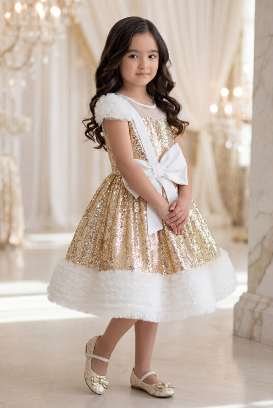 Gold Sequined Girl's Dress 3-7 AGE 34043PR 