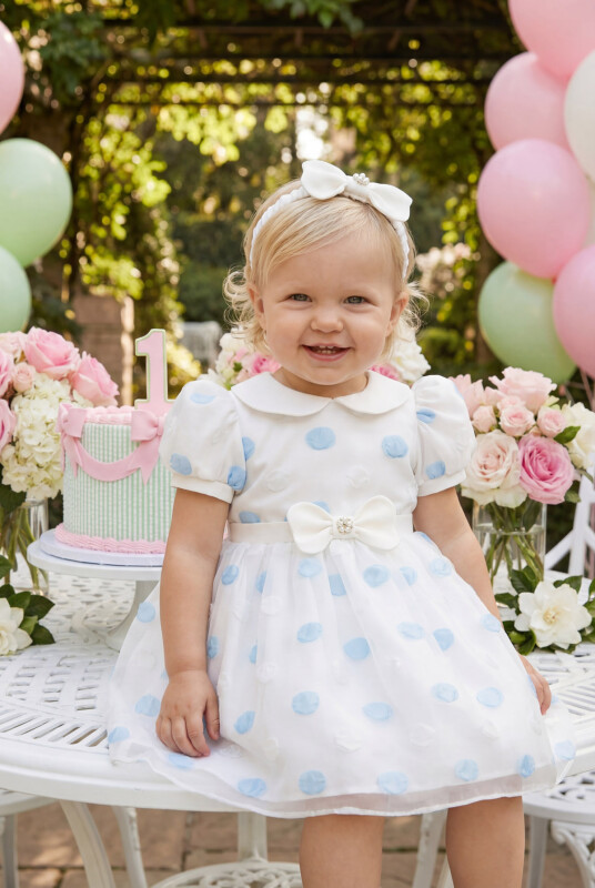 Blue Polka Dot Baby Dress with Hair Accessory 6-24 MONTH 35420PR 