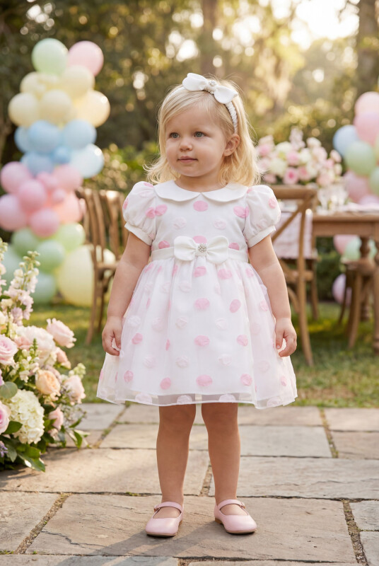 Powder Polka Dot Baby Dress with Hair Accessory 6-24 MONTH 35420PR 