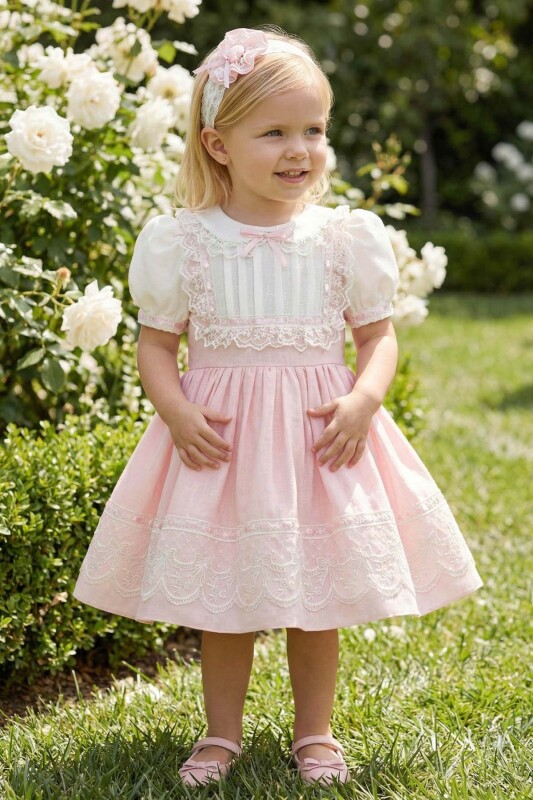 Powder Baby Embroidered Lace Dress with Matching Headband 6-24 MONTH 36421PR 