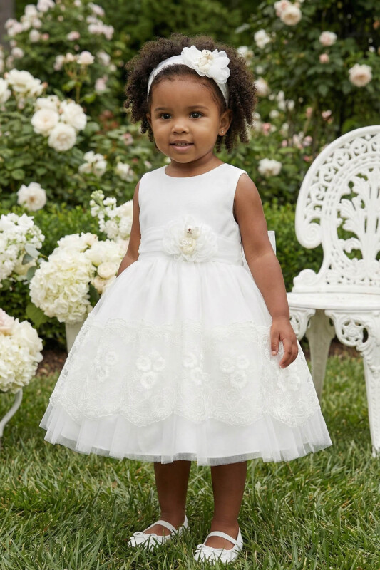 Ecru Baby Girls Teddy Bear Lace Dress 6-24 MONTH 36006PR - Clothes