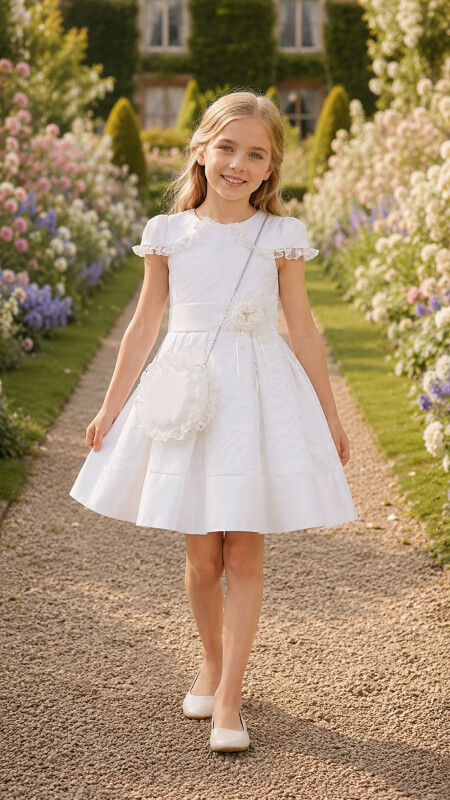 Ecru Moon-sleeved dress for girls 4-8 AGE 33229PR 