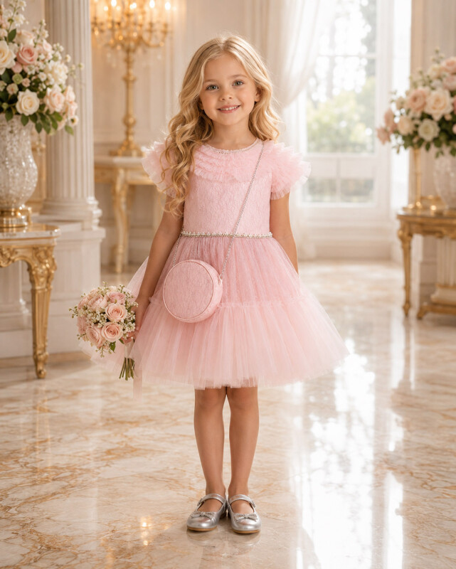 Powder Ruffled Dress for Girls 2-6 AGE 33325PR 