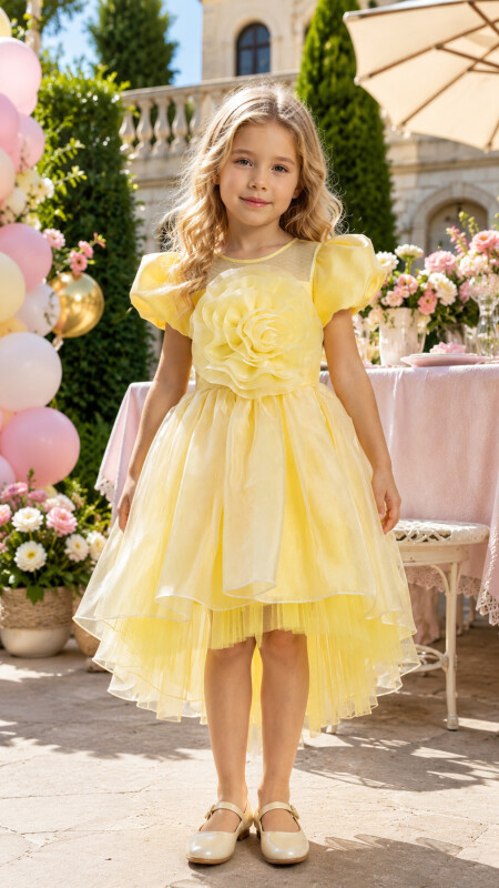 Yellow Girls Floral Satin Dress 3-7 AGE 35109PR 