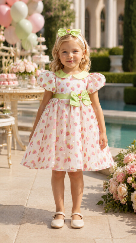 Pink Strawberry Dress with Hair Accessory 6-24 MONTH 35241PR - Clothes