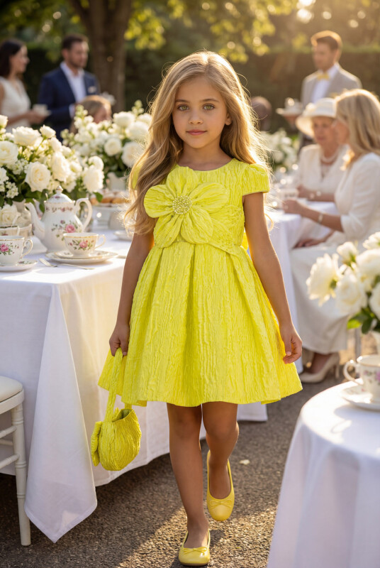 Green Textured Dress with Matching Bag 3-7 AGE 35443PR 