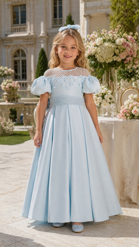 Blue Satin Girls Dress 3-7 AGE 35182PR 