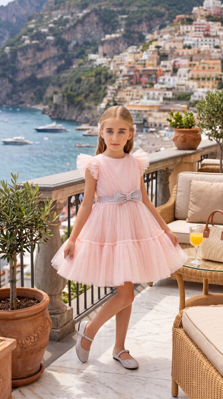 Powder Ruffled Dress for Girls 4-8 AGE 33196PR 