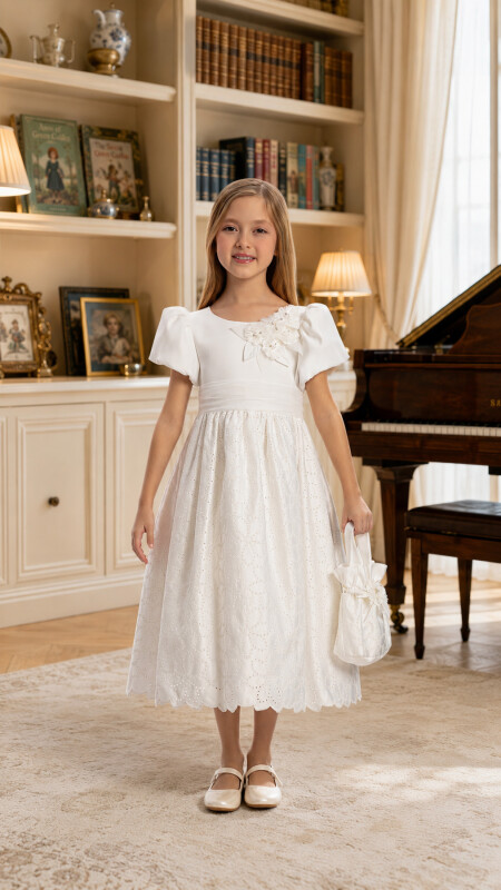 Ecru Midi Dress with Matching Bag 3-7 AGE 35335PR 