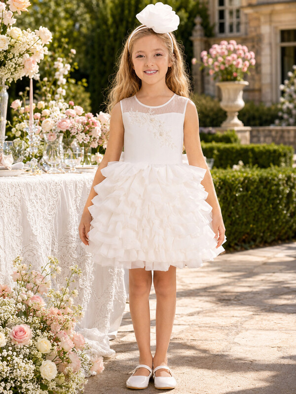 Ecru Girls Dress with Hiar Accessory (3-7 Age) 3-7 AGE 35227PR 