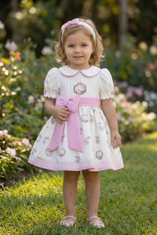 Ecru Baby Girls Floral Wreath Print Dress & Headband Set 6-24 MONTH 36443PR 