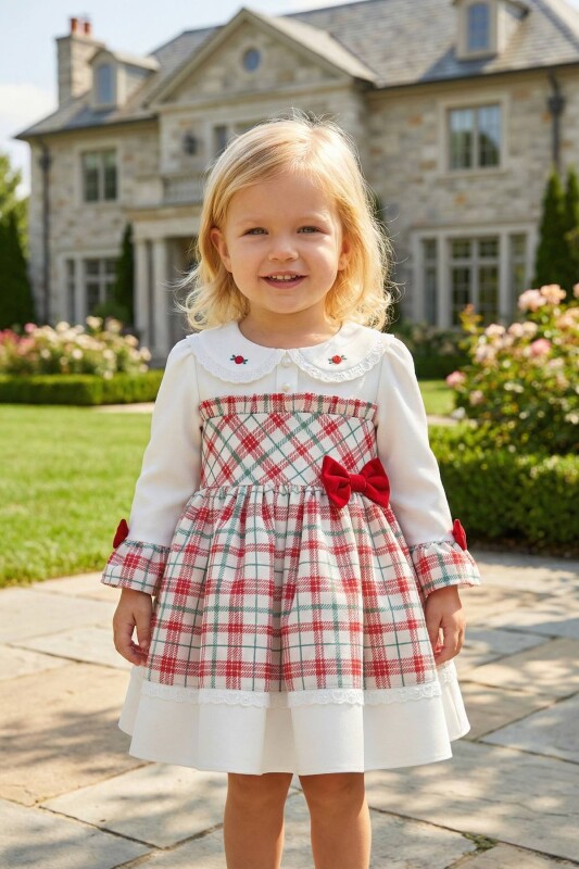 Red Baby Plaid Panel Bow-Waist Dress 6-36 MONTH 37061PR - Clothes