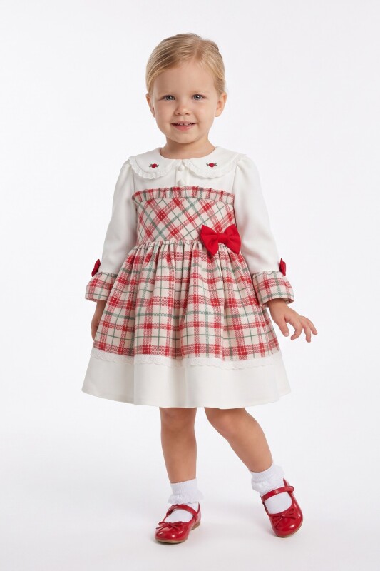 Red Baby Plaid Panel Bow-Waist Dress 6-36 MONTH 37061PR - Clothes (1)