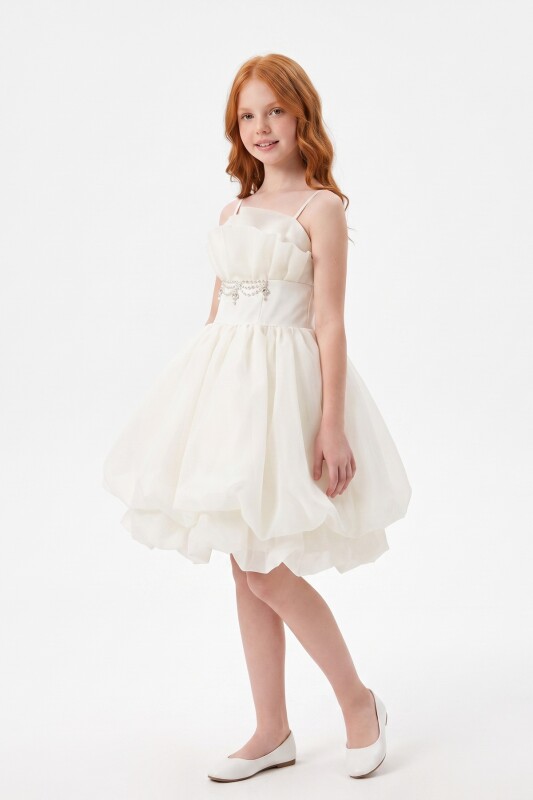 Ecru Girls Ruffle-Bodice Bubble-Hem Party Dress 9-14 AGE 37265PR - Clothes (1)