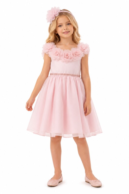 Powder Girls Floral-Neck Party Dress with Headband 3-8 AGE 37269PR - Clothes (1)