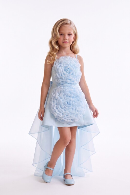 Blue Girls Rosette Dress with Detachable Train 3-8 AGE 37274PR - Clothes (1)