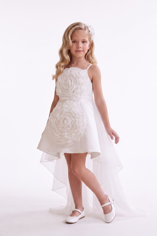 Ecru Girls Rosette Dress with Detachable Train 3-8 AGE 37274PR - Clothes (1)